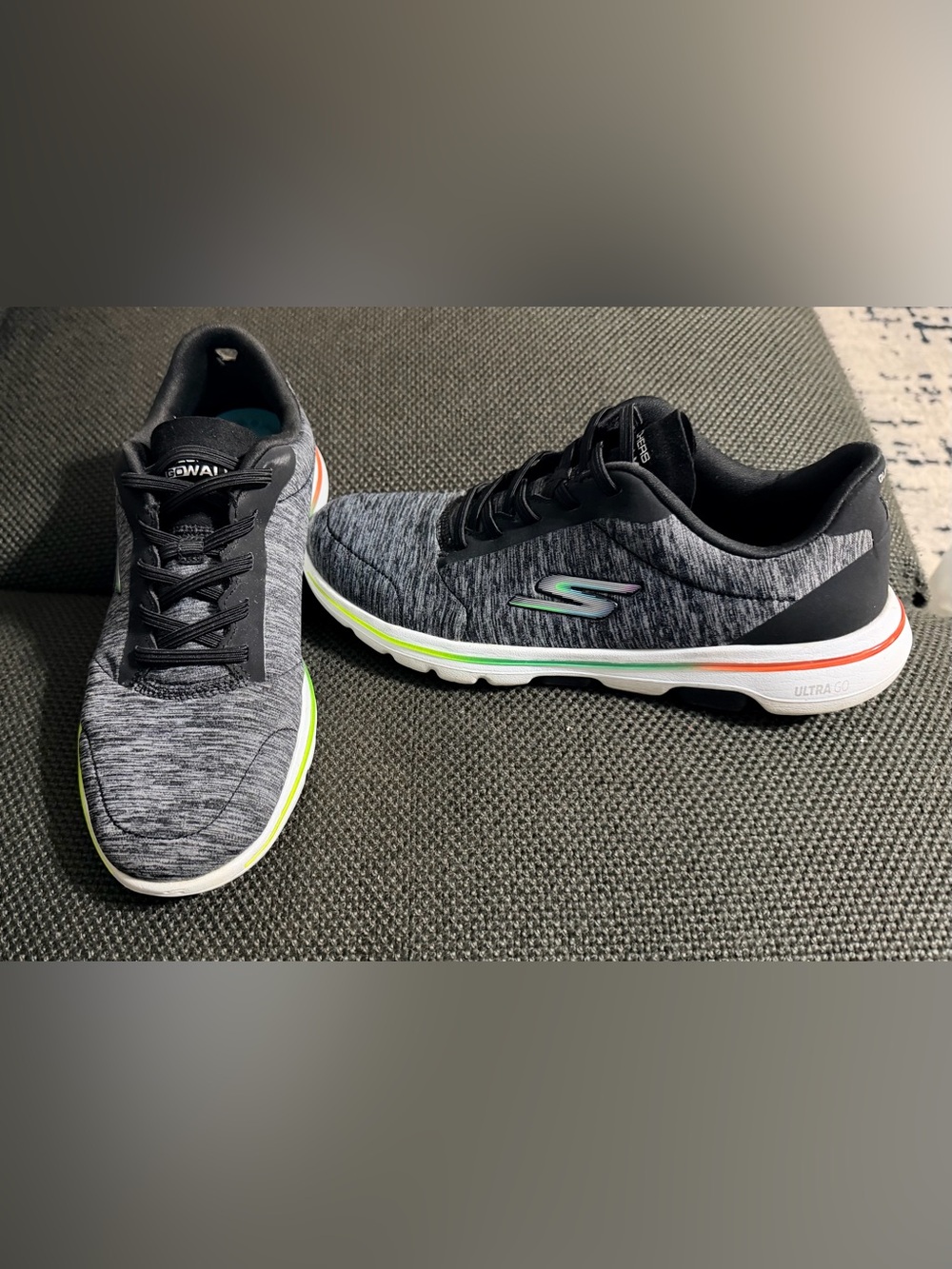 Skechers GOwalk Knit Lace-Up Sneakers - Black with Mint and Lime Trim